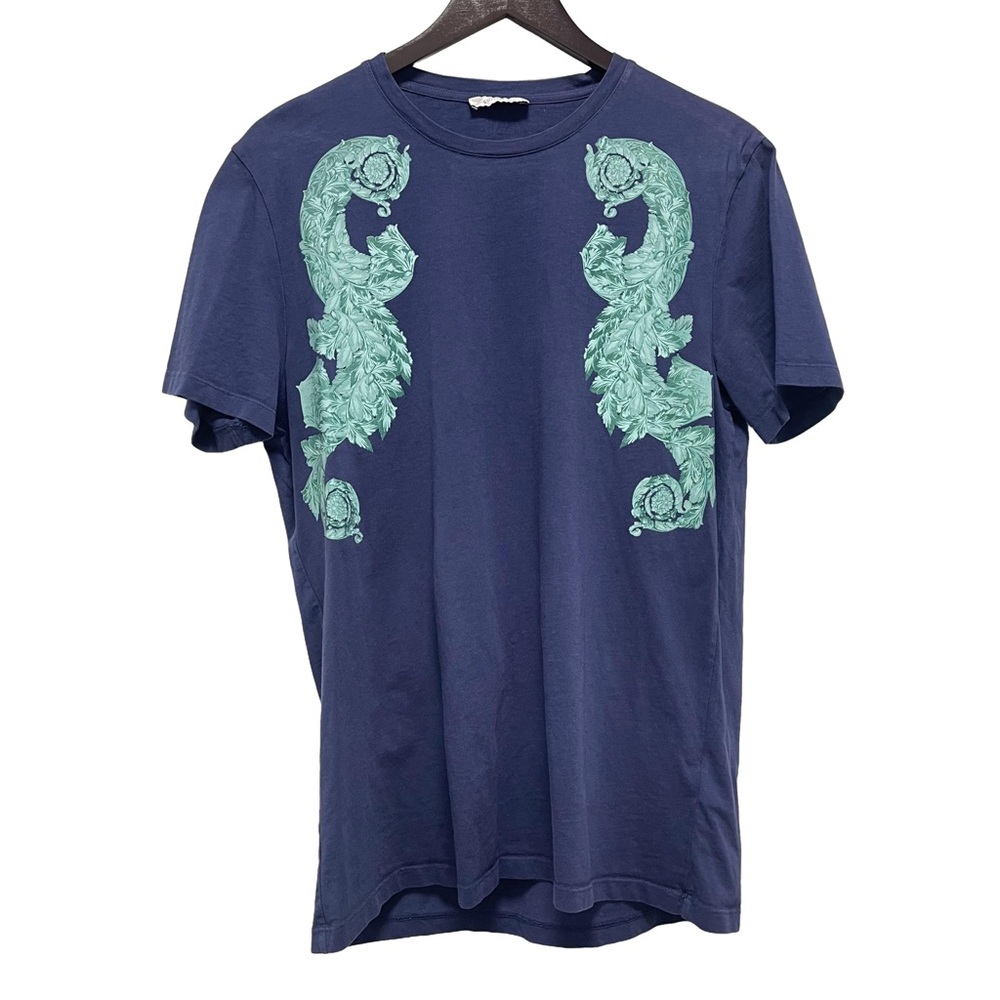 Versace Green Baroque Navy Blue T-Shirt Size Medium